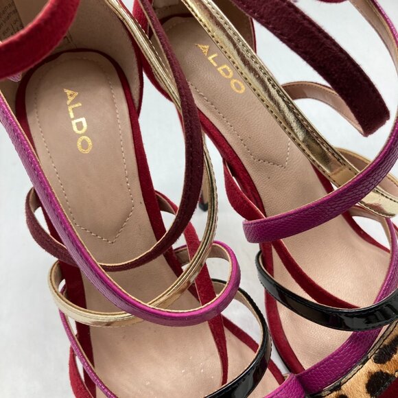 Aldo Women Strappy Back Zip Stiletto Multicolor Reds/Cheetah Leather - Picture 9 of 9